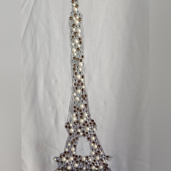 New Karl Lagerfeld Sequin Paris Eiffel Tower Tee in White Size Small - Picture 2 of 5